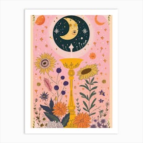 Moon And Flowers 2 Art Print
