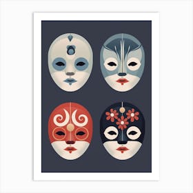 Noh Masks Japanese Style Illustration 23 Art Print