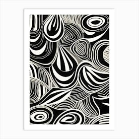 A Linocut Piece Depicting A Mysterious Abstract Shapes, black and white art, 192 Art Print