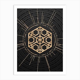 Geometric Glyph Symbol in Gold with Radial Array Lines on Dark Gray n.0292 Art Print