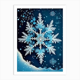 Stellar Dendrites, Snowflakes, Retro Drawing 3 Art Print