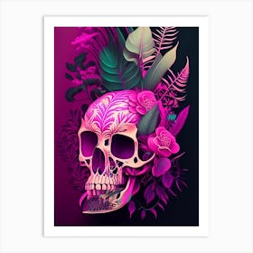 Skull With Psychedelic Patterns 3 Pink Botanical Art Print