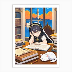 Girl Reading A Book Art Print