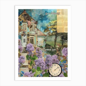 Lilac Flowers Scrapbook Collage Cottage 2 Art Print