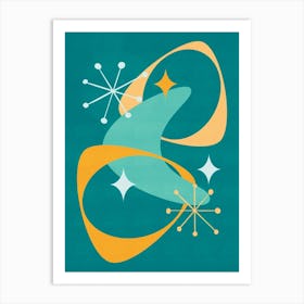 Retro Mid Century Atomic Space Age 20 Teal, Aqua, Orange Art Print