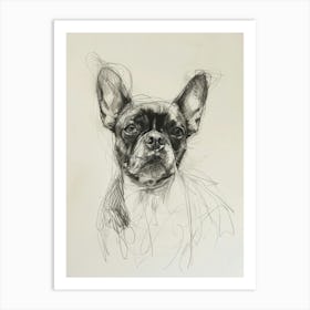 Boston Terrier Dog Charcoal Line 2 Art Print