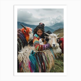 Tibetan Woman With Sheep Art Print