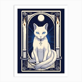White Cat Tarot Card 0 Art Print