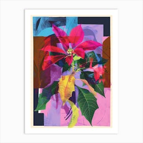 Poinsettia 4 Neon Flower Collage Art Print