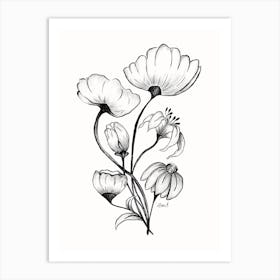Black And White Bouquet Lineart  Art Print