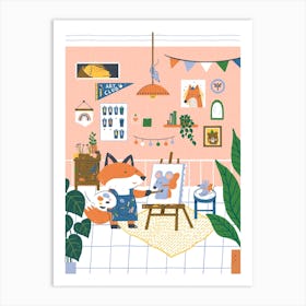 Cute Fox In The Art Studio 1 Art Print