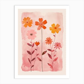 Set Of 4 Simple Hand Drawn Daisies On Pink Paper 4 Art Print