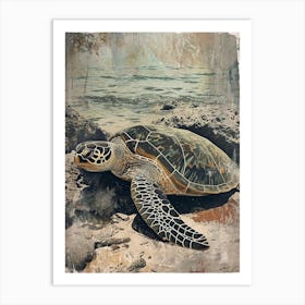 Sea Turtle On The Rocky Beach Watercolour Inspired 1 Art Print