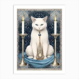White Cat Tarot Card 1 Art Print