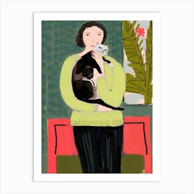 Woman Holding A Cat Art Print