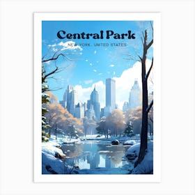 Central Park New York Snowy Travel Art Illustration Art Print