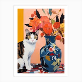 Snapdragon Flower Vase And A Cat, A Painting In The Style Of Matisse 0 Art Print