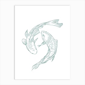 Green Koi Fish Art Print