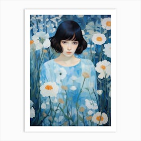 Girl In A Field Of Flowers Art Print