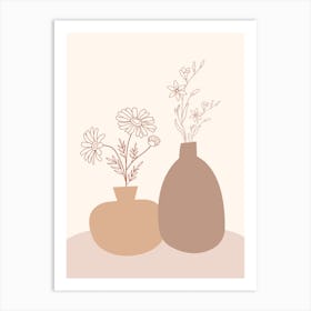 Two Vases With Flowers - Boho Design Art Print