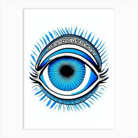 Psychedelic Eye, Symbol, Third Eye Blue & White 6 Art Print