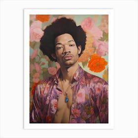Jimi Hendrix Floral Portrait 3 Art Print