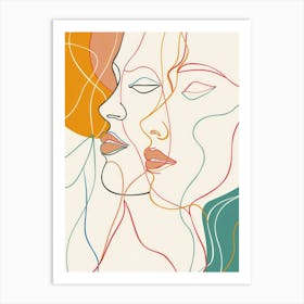 Abstract Women Faces In Line 3 Art Print