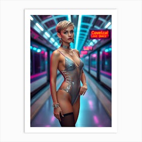 Neon Girl In A Bodysuit Art Print