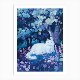 White Cat In The Forest 3 Art Print