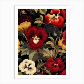 Winter Pansy 4 William Morris Style Winter Florals Art Print