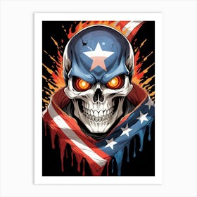 American Flag Floral Face Evil Death Skull (7) Art Print