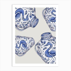 Blue Beige Illustrated Ceramic Art Art Print