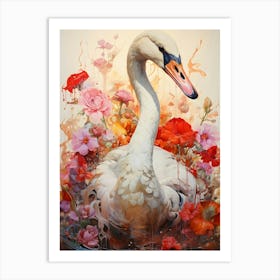 Swan With Flowers 1 Art Print