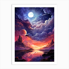 Landscape With Stars And Moon Art Print