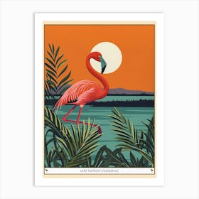 Greater Flamingo Lake Natron Tanzania Tropical Illustration 3 Poster Art Print