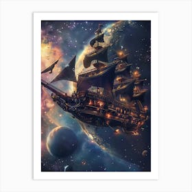 Fantasy Ship Floating in the Galaxy 4 Art Print