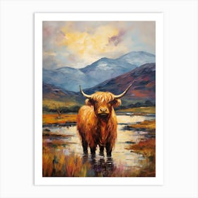 Warm Tones Highland Cow Impressionism Style Painting 3 Art Print