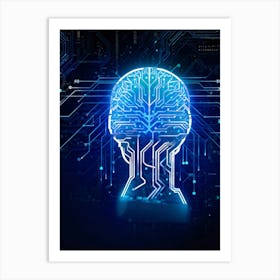 Abstract Illustration Featuring A Cyborg Head With A Cybernetic Brain Resembling An Intricate Circui (5) Art Print