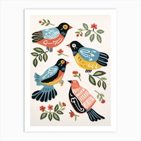 Folk Style Bird Painting House Sparrow Art Print