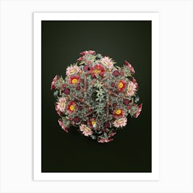 Vintage Wood Lily Flower Wreath on Olive Green n.0379 Art Print