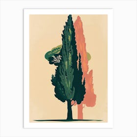 Cypress Tree Colourful Illustration 4 Art Print