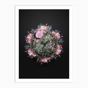 Vintage Damask Rose Flower Wreath on Wrought Iron Black n.2775 Art Print