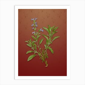 Vintage Garden Sage Botanical on Falu Red Pattern n.2204 Art Print