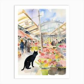 Food Market With Cats In Vienna 5 Watercolour Art Print