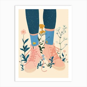 Illustration Pink Sneakers And Flowers 6 Art Print