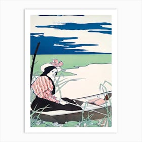Woman Fishing From A Boat Illustration, Edward Penfield Art Print