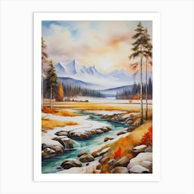 The nature of sunset, river and winter.2 Art Print
