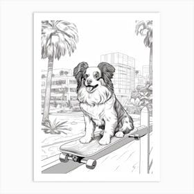 Papillon Dog Skateboarding Line Art 1 Art Print