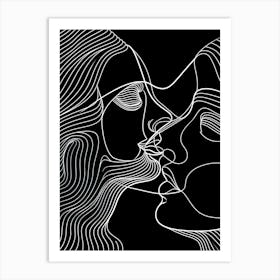Abstract Women Faces In Line Black And White 5 Art Print