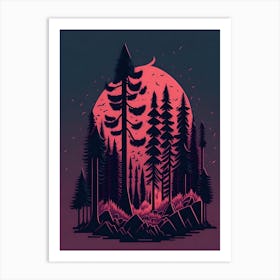 A Fantasy Forest At Night In Red Theme 64 Art Print